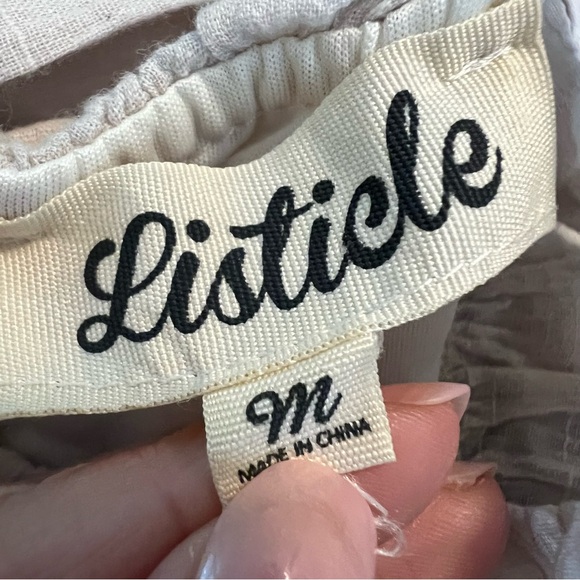 Listicle Tiered Ruffle Trim A Line Flowy Mini Dress Linen Medium - Picture 9 of 13